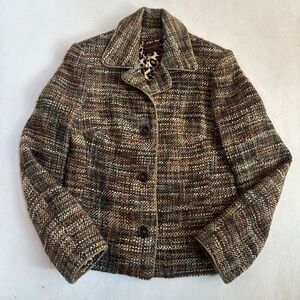 Anne Dee Goldin Green Gold Wool Tweed Blazer Jacket